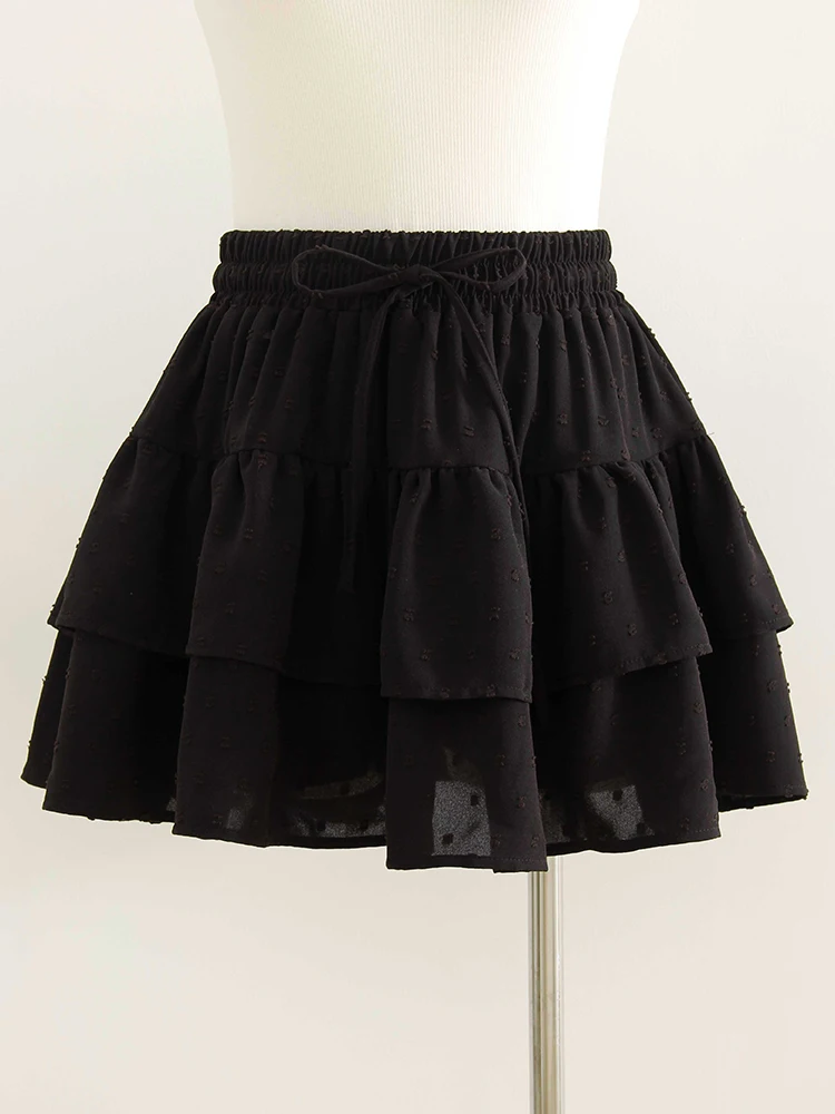Streamgirl Women Mini Skirts With Shorts Under Summer Clothes Tie Up A Line Short White Pleated Ruffled Layered Skirt For Women