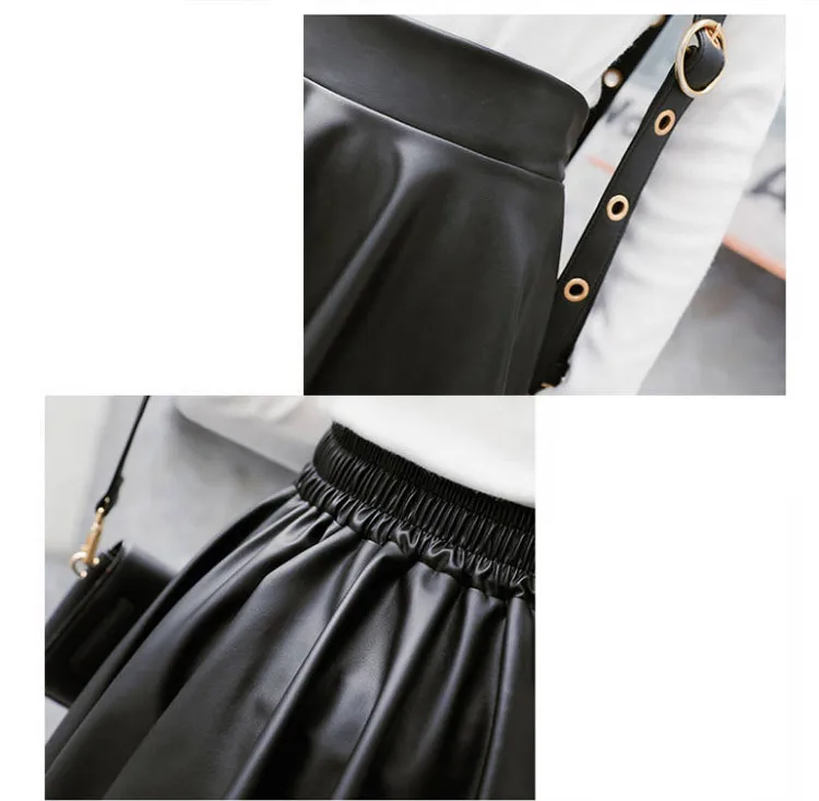 Women Sexy Faux Leather Skirts High Waist Elastic Mini Short Skirt Multi Purpose For Skater Work Nightclub Knee-Length Skirts