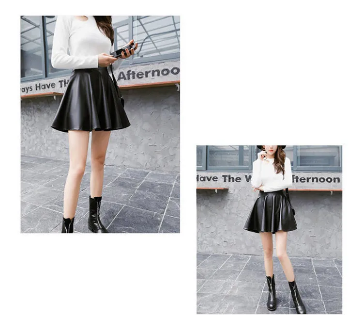 Women Sexy Faux Leather Skirts High Waist Elastic Mini Short Skirt Multi Purpose For Skater Work Nightclub Knee-Length Skirts