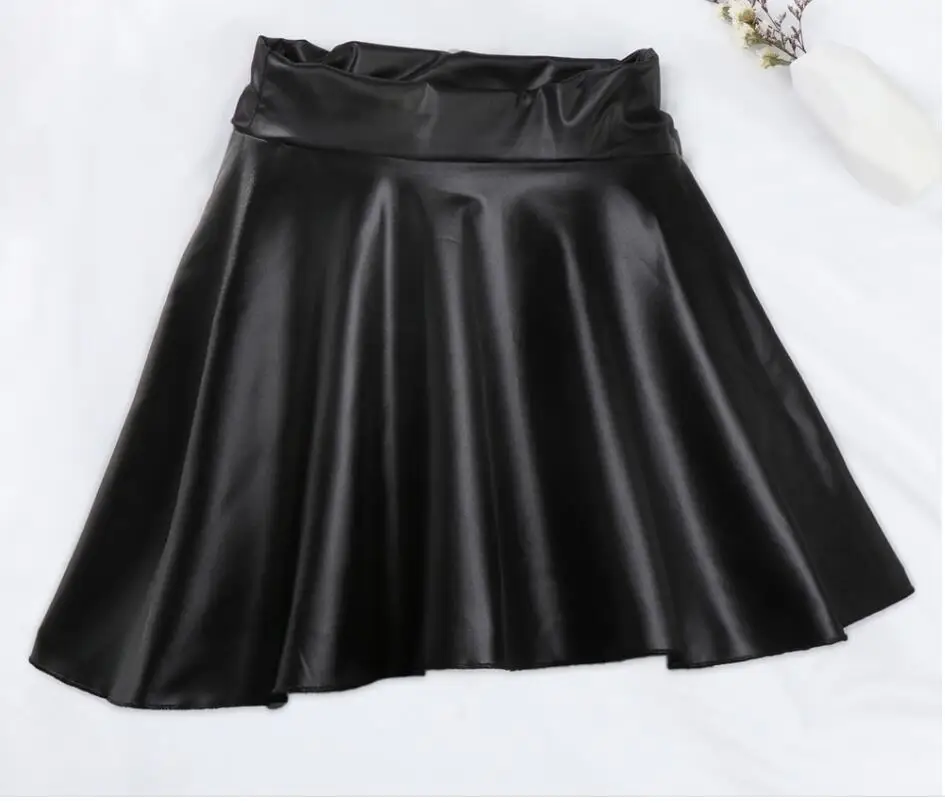 Women Sexy Faux Leather Skirts High Waist Elastic Mini Short Skirt Multi Purpose For Skater Work Nightclub Knee-Length Skirts