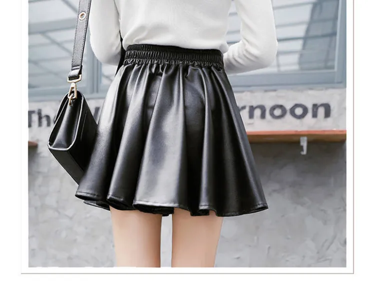 Women Sexy Faux Leather Skirts High Waist Elastic Mini Short Skirt Multi Purpose For Skater Work Nightclub Knee-Length Skirts