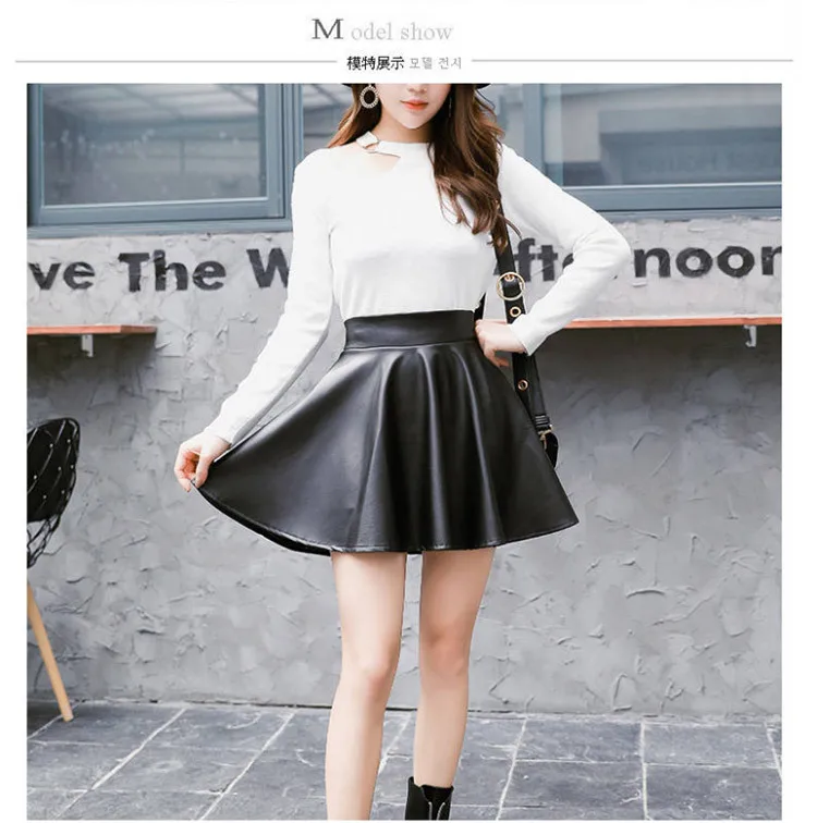 Women Sexy Faux Leather Skirts High Waist Elastic Mini Short Skirt Multi Purpose For Skater Work Nightclub Knee-Length Skirts
