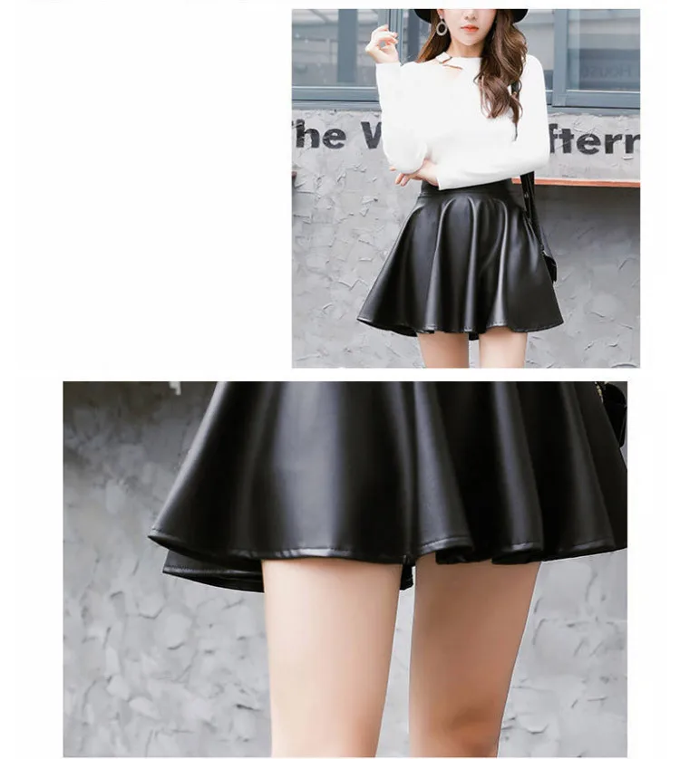 Women Sexy Faux Leather Skirts High Waist Elastic Mini Short Skirt Multi Purpose For Skater Work Nightclub Knee-Length Skirts