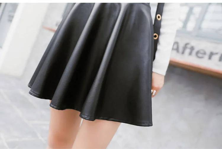 Women Sexy Faux Leather Skirts High Waist Elastic Mini Short Skirt Multi Purpose For Skater Work Nightclub Knee-Length Skirts