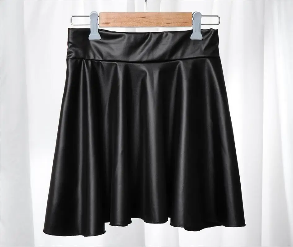 Women Sexy Faux Leather Skirts High Waist Elastic Mini Short Skirt Multi Purpose For Skater Work Nightclub Knee-Length Skirts
