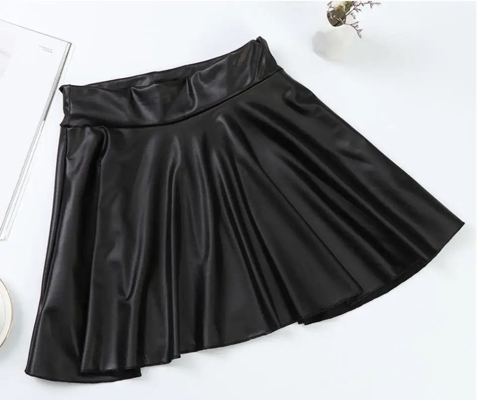 Women Sexy Faux Leather Skirts High Waist Elastic Mini Short Skirt Multi Purpose For Skater Work Nightclub Knee-Length Skirts