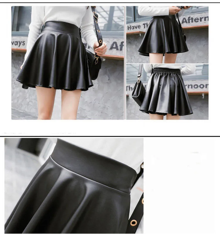 Women Sexy Faux Leather Skirts High Waist Elastic Mini Short Skirt Multi Purpose For Skater Work Nightclub Knee-Length Skirts