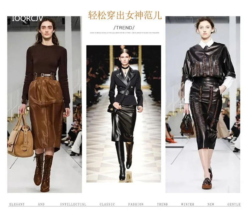 Women Sheepskin Skirt Wrap Hip Over The Knee Long Leather Skirts High-quality Female High Waist Sexy Split Package Hip Skirt 5XL