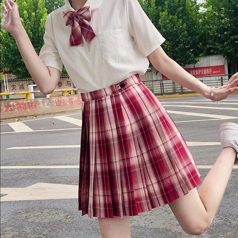 CZJMS Japan Women Pleated Skirt High Waist Fashion JK Plaid Mini Skirt Elegant Bow A Line Dancing Summer Girls Cosplay Faldas