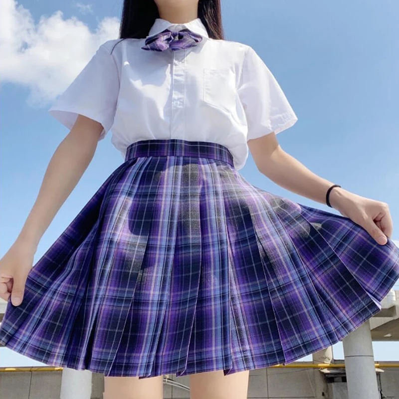 CZJMS Japan Women Pleated Skirt High Waist Fashion JK Plaid Mini Skirt Elegant Bow A Line Dancing Summer Girls Cosplay Faldas