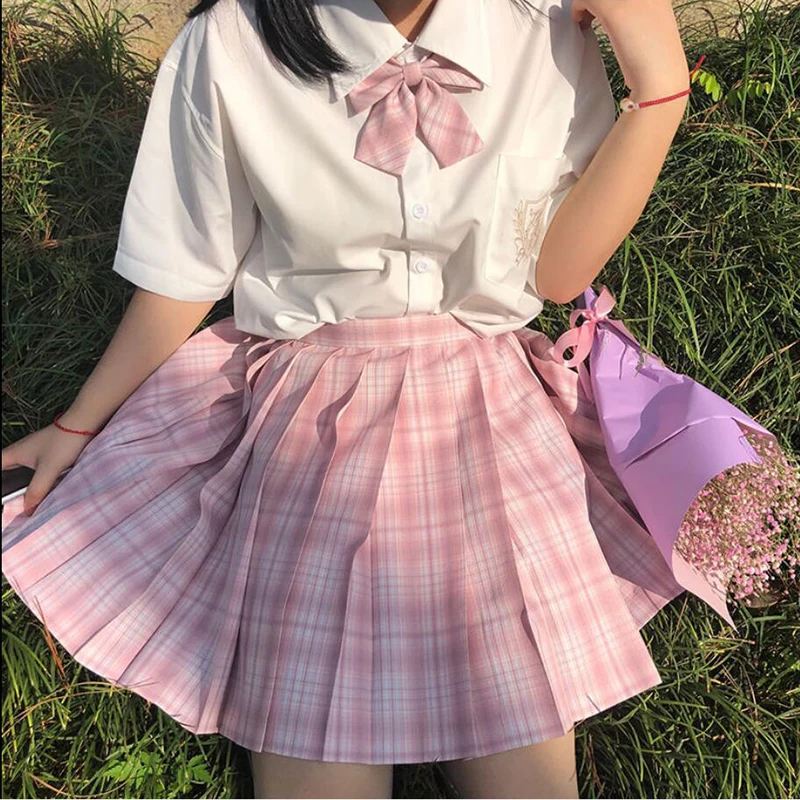 CZJMS Japan Women Pleated Skirt High Waist Fashion JK Plaid Mini Skirt Elegant Bow A Line Dancing Summer Girls Cosplay Faldas