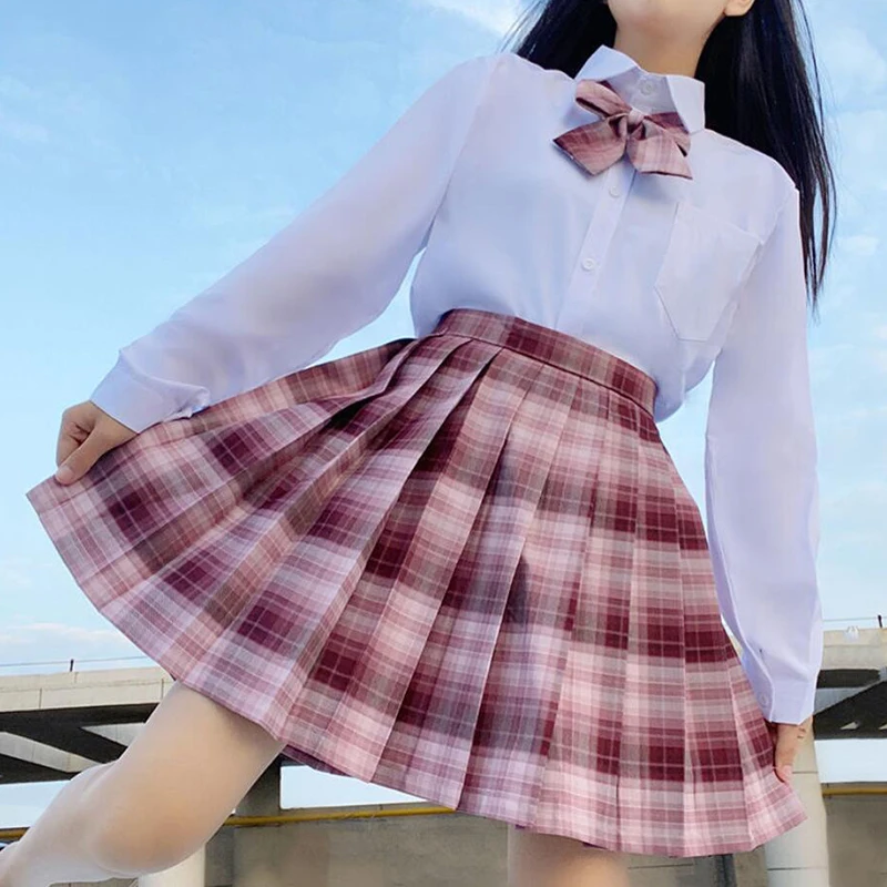 CZJMS Japan Women Pleated Skirt High Waist Fashion JK Plaid Mini Skirt Elegant Bow A Line Dancing Summer Girls Cosplay Faldas