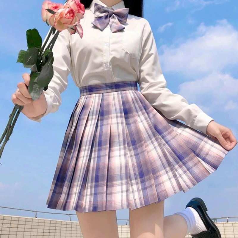 CZJMS Japan Women Pleated Skirt High Waist Fashion JK Plaid Mini Skirt Elegant Bow A Line Dancing Summer Girls Cosplay Faldas