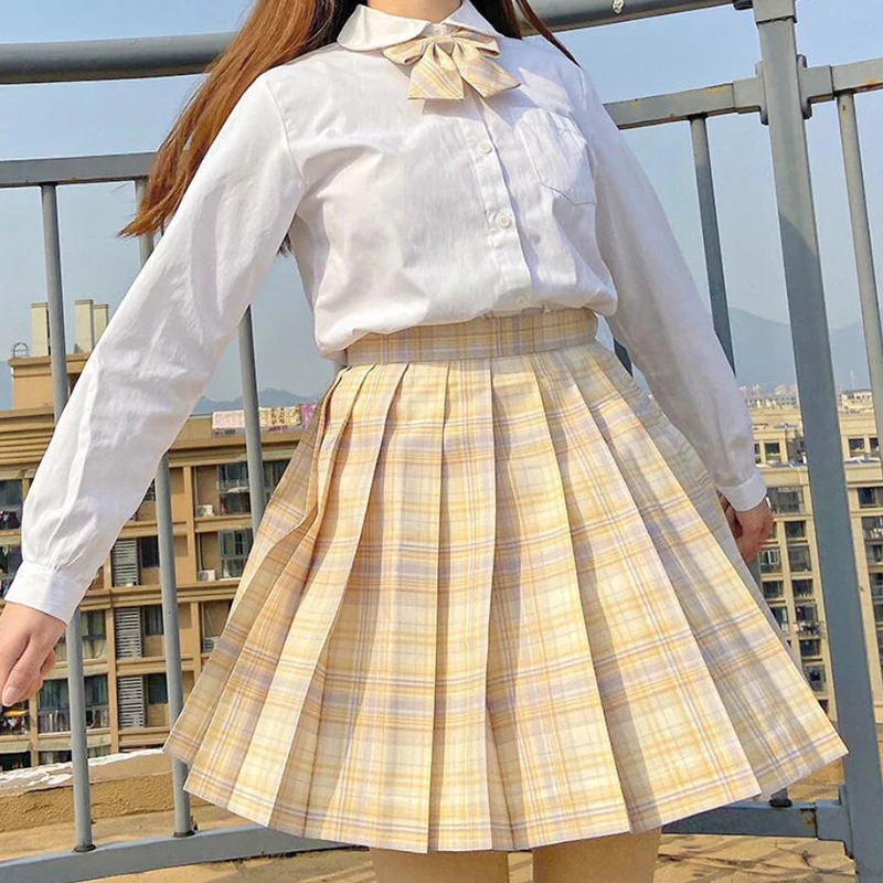 CZJMS Japan Women Pleated Skirt High Waist Fashion JK Plaid Mini Skirt Elegant Bow A Line Dancing Summer Girls Cosplay Faldas
