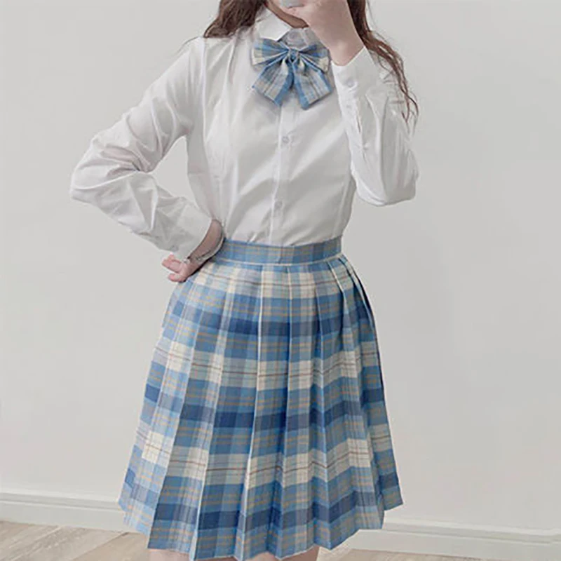 CZJMS Japan Women Pleated Skirt High Waist Fashion JK Plaid Mini Skirt Elegant Bow A Line Dancing Summer Girls Cosplay Faldas