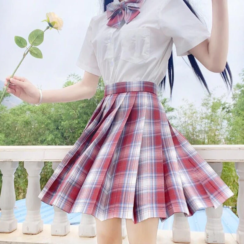 CZJMS Japan Women Pleated Skirt High Waist Fashion JK Plaid Mini Skirt Elegant Bow A Line Dancing Summer Girls Cosplay Faldas