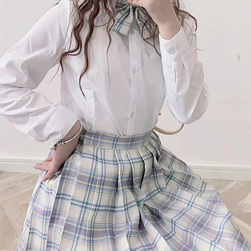 CZJMS Japan Women Pleated Skirt High Waist Fashion JK Plaid Mini Skirt Elegant Bow A Line Dancing Summer Girls Cosplay Faldas