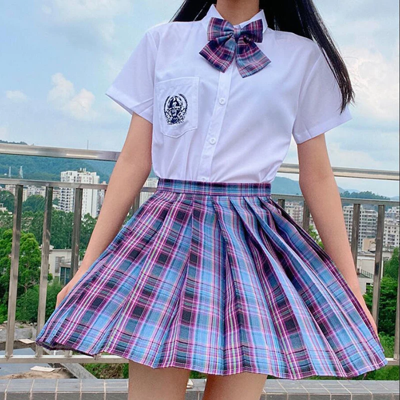 CZJMS Japan Women Pleated Skirt High Waist Fashion JK Plaid Mini Skirt Elegant Bow A Line Dancing Summer Girls Cosplay Faldas