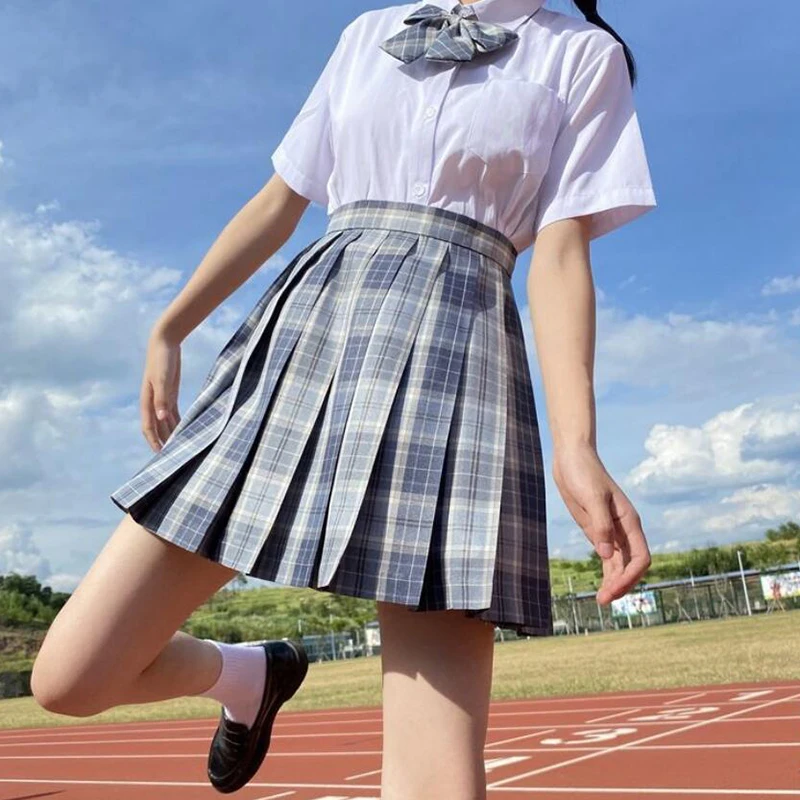 CZJMS Japan Women Pleated Skirt High Waist Fashion JK Plaid Mini Skirt Elegant Bow A Line Dancing Summer Girls Cosplay Faldas