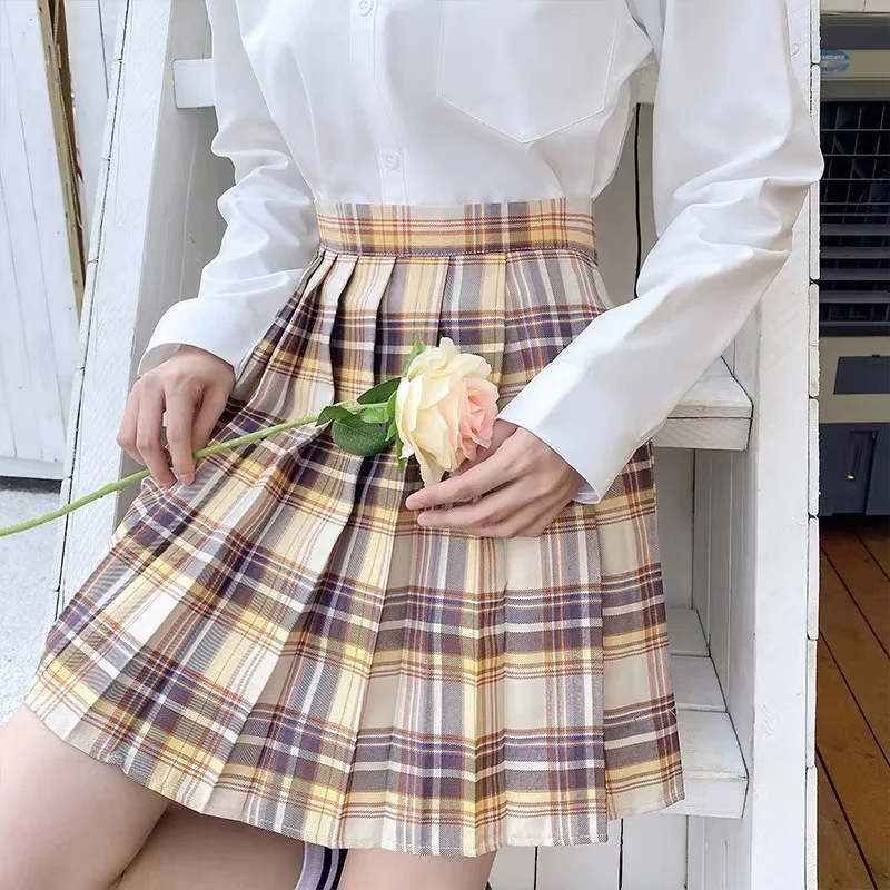 CZJMS Japan Women Pleated Skirt High Waist Fashion JK Plaid Mini Skirt Elegant Bow A Line Dancing Summer Girls Cosplay Faldas