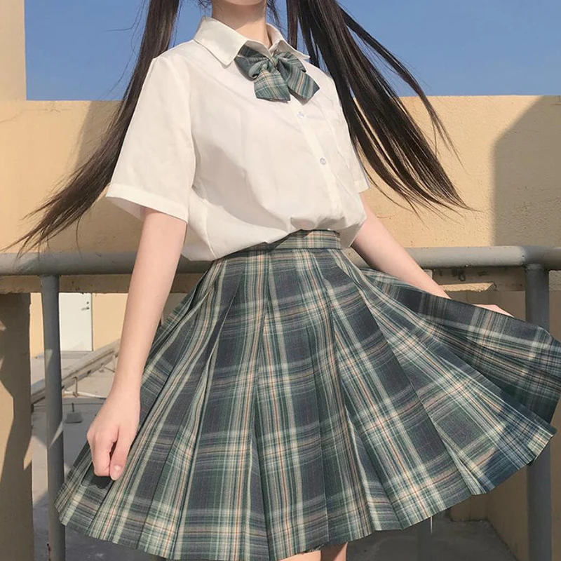 CZJMS Japan Women Pleated Skirt High Waist Fashion JK Plaid Mini Skirt Elegant Bow A Line Dancing Summer Girls Cosplay Faldas