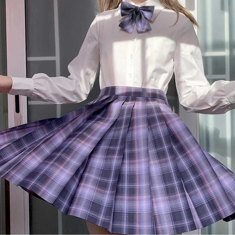 CZJMS Japan Women Pleated Skirt High Waist Fashion JK Plaid Mini Skirt Elegant Bow A Line Dancing Summer Girls Cosplay Faldas