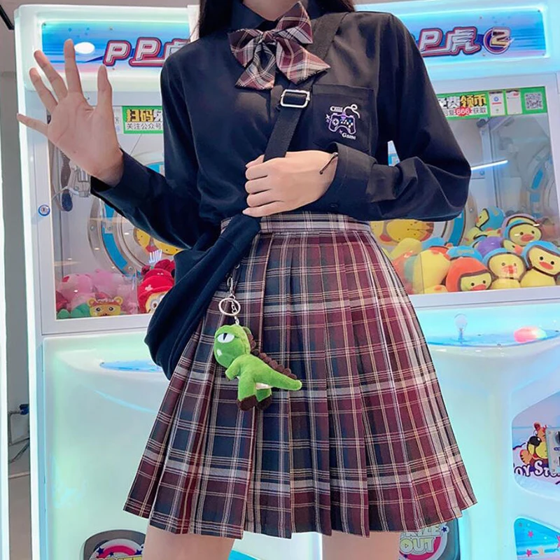 CZJMS Japan Women Pleated Skirt High Waist Fashion JK Plaid Mini Skirt Elegant Bow A Line Dancing Summer Girls Cosplay Faldas