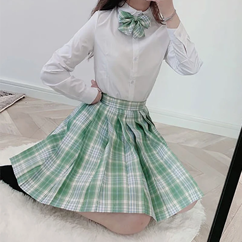 CZJMS Japan Women Pleated Skirt High Waist Fashion JK Plaid Mini Skirt Elegant Bow A Line Dancing Summer Girls Cosplay Faldas
