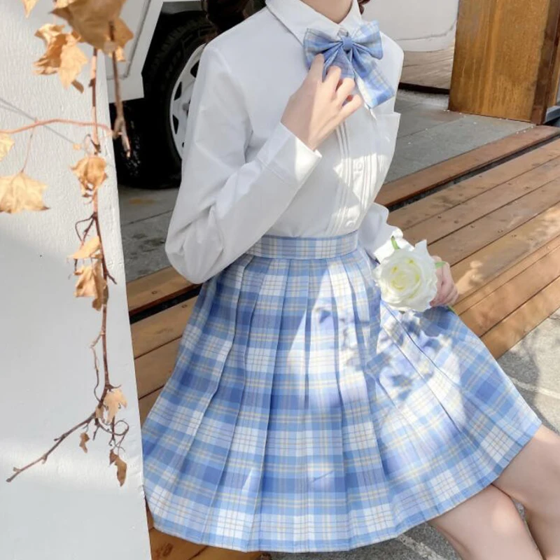 CZJMS Japan Women Pleated Skirt High Waist Fashion JK Plaid Mini Skirt Elegant Bow A Line Dancing Summer Girls Cosplay Faldas