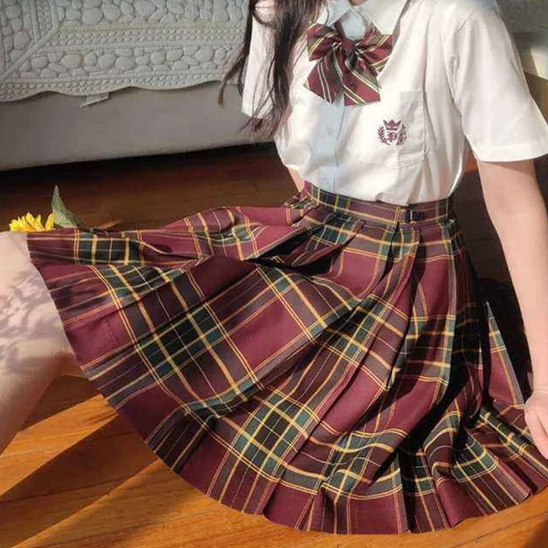 CZJMS Japan Women Pleated Skirt High Waist Fashion JK Plaid Mini Skirt Elegant Bow A Line Dancing Summer Girls Cosplay Faldas