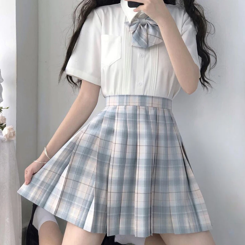 CZJMS Japan Women Pleated Skirt High Waist Fashion JK Plaid Mini Skirt Elegant Bow A Line Dancing Summer Girls Cosplay Faldas