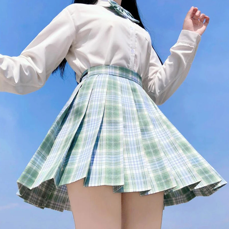 CZJMS Japan Women Pleated Skirt High Waist Fashion JK Plaid Mini Skirt Elegant Bow A Line Dancing Summer Girls Cosplay Faldas