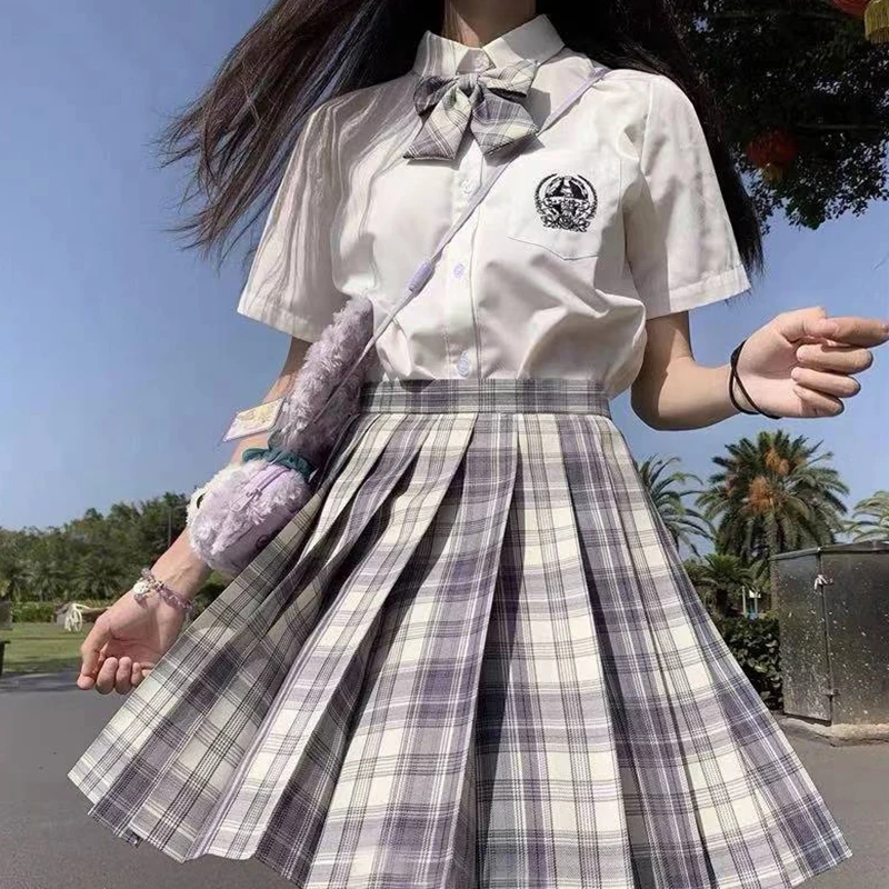 CZJMS Japan Women Pleated Skirt High Waist Fashion JK Plaid Mini Skirt Elegant Bow A Line Dancing Summer Girls Cosplay Faldas