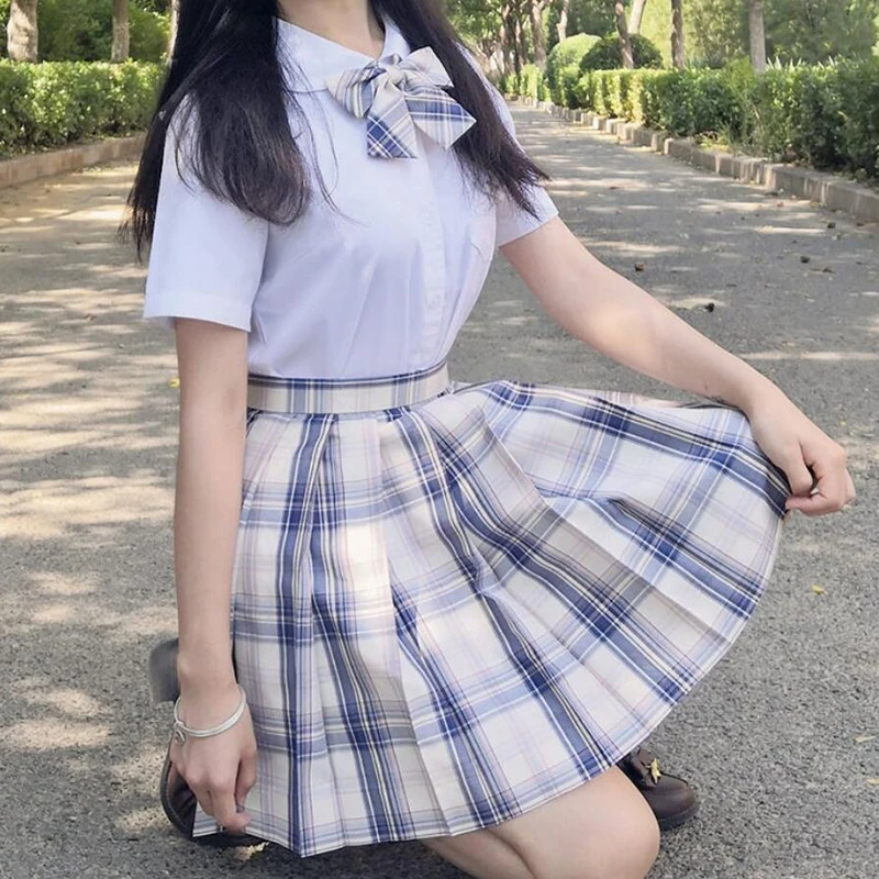 CZJMS Japan Women Pleated Skirt High Waist Fashion JK Plaid Mini Skirt Elegant Bow A Line Dancing Summer Girls Cosplay Faldas