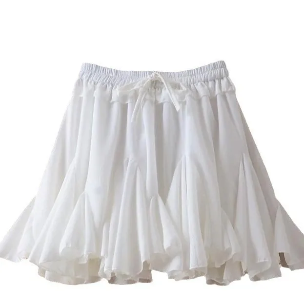 White Ruffles Elegant Mini Skirts Fashion 2025 Women High Waist Pleated Fluffy A-Line Skirt Summer Loose Communte Female Clothes