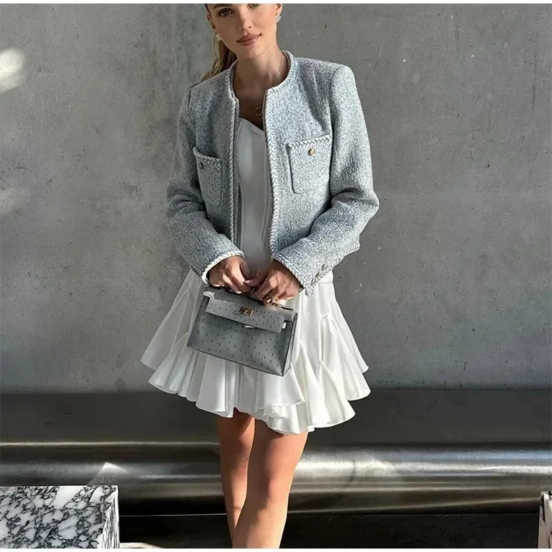 White Ruffles Elegant Mini Skirts Fashion 2025 Women High Waist Pleated Fluffy A-Line Skirt Summer Loose Communte Female Clothes