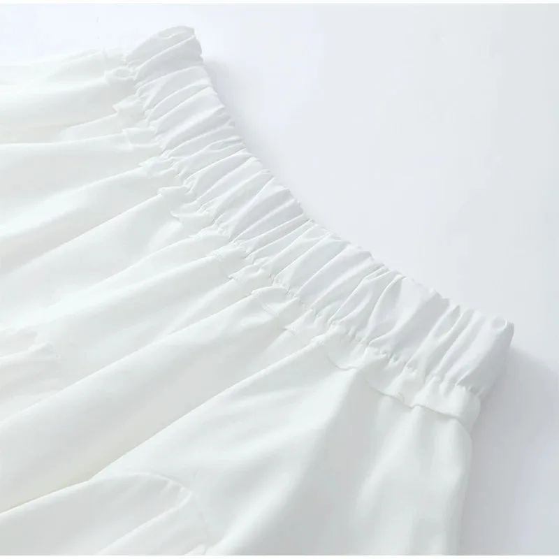 White Ruffles Elegant Mini Skirts Fashion 2025 Women High Waist Pleated Fluffy A-Line Skirt Summer Loose Communte Female Clothes