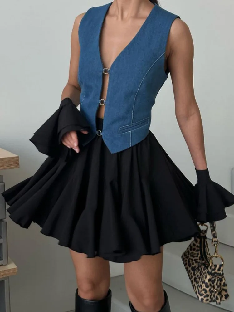 White Ruffles Elegant Mini Skirts Fashion 2025 Women High Waist Pleated Fluffy A-Line Skirt Summer Loose Communte Female Clothes
