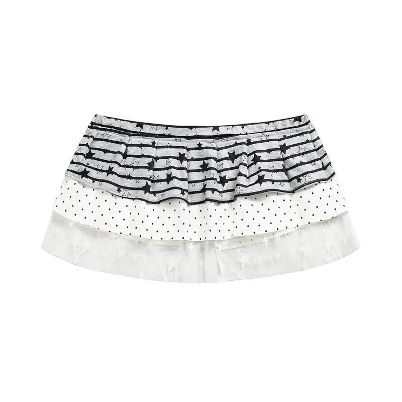 Harajuku Stripe Patchwork Grunge Skirts Women Y2k Aesthetic High Waist Cake Mini Skirt Streetwear Vintage Bandage Kawaii Jupe