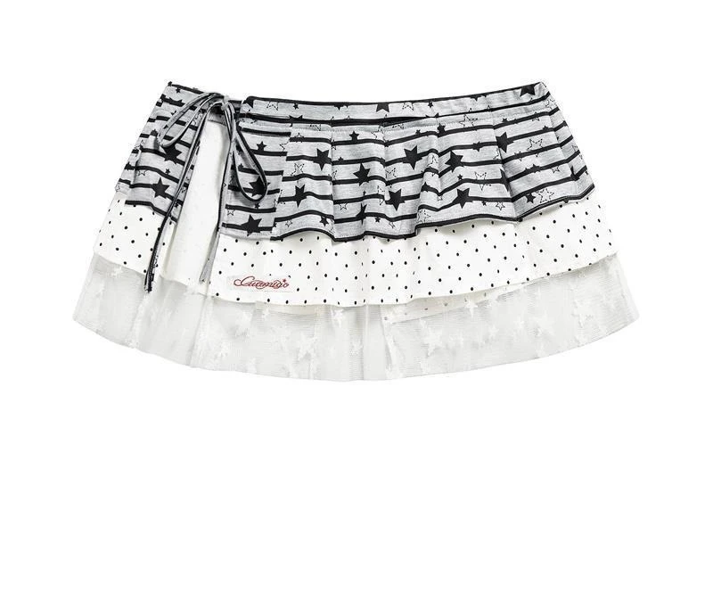 Harajuku Stripe Patchwork Grunge Skirts Women Y2k Aesthetic High Waist Cake Mini Skirt Streetwear Vintage Bandage Kawaii Jupe