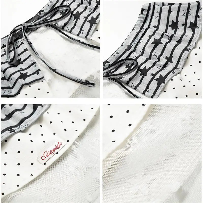 Harajuku Stripe Patchwork Grunge Skirts Women Y2k Aesthetic High Waist Cake Mini Skirt Streetwear Vintage Bandage Kawaii Jupe