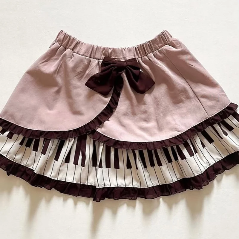 Y2K Kawaii Bow Mini Skirt Women Japanese Harajuku Piano Key Patchwork Ball Gown Skirts Summer Cutecore Design A Line Faldas New