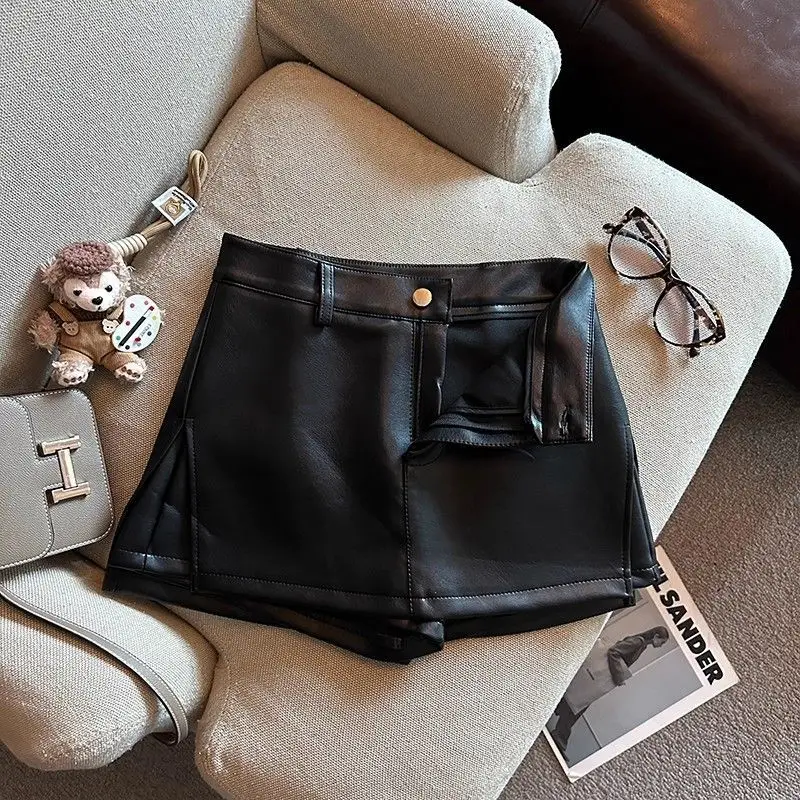 Vintage Brown PU Leather Skirts Female Sexy Hot Girls Package Hip Mini Skirt Women Autumn Winter High Waist Split Shorts Skirt