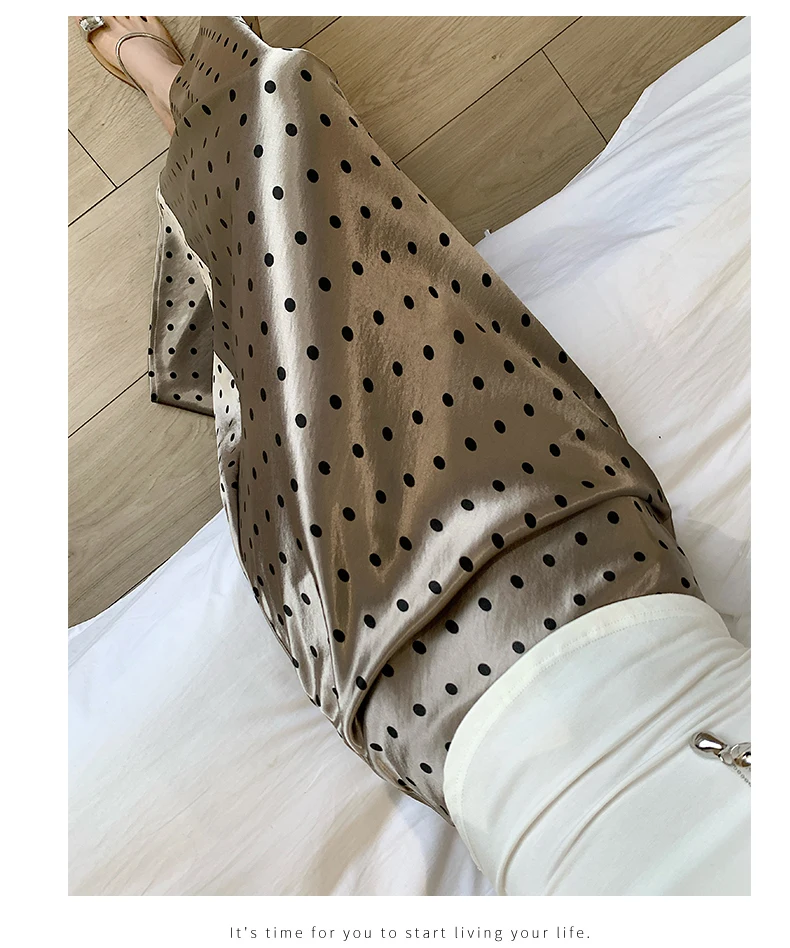 Women Polka Dot Acetate Satin Mermaid Maxi Skirt High-Waisted Slimming Fishtail Hem with Draped Elegance for Spring Autumn