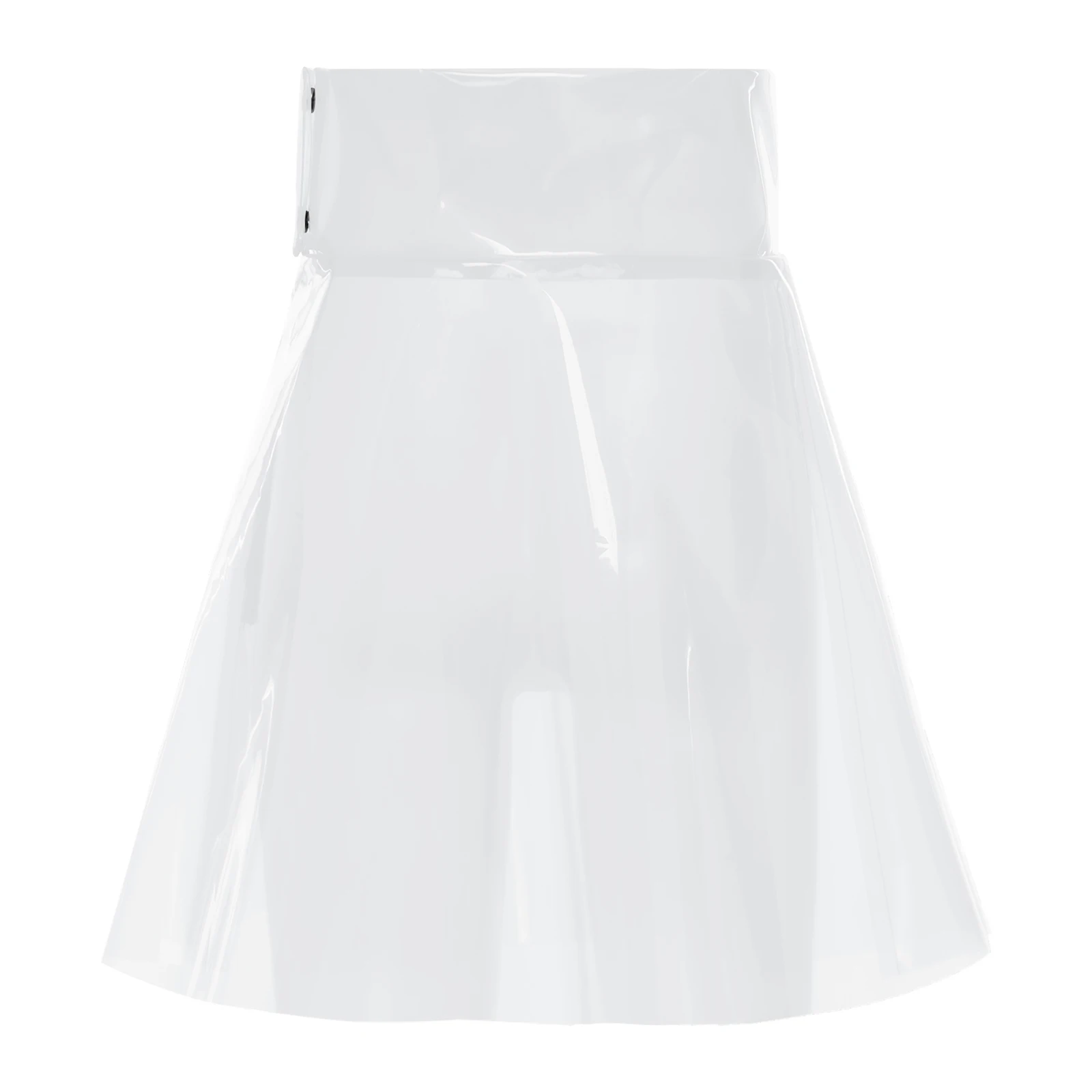 Women See Through Transparent Pvc Miniskirt High Waist Pleated Hem A-line Skirt Cover Up Skirt Clubwear for Beach Party Rave
