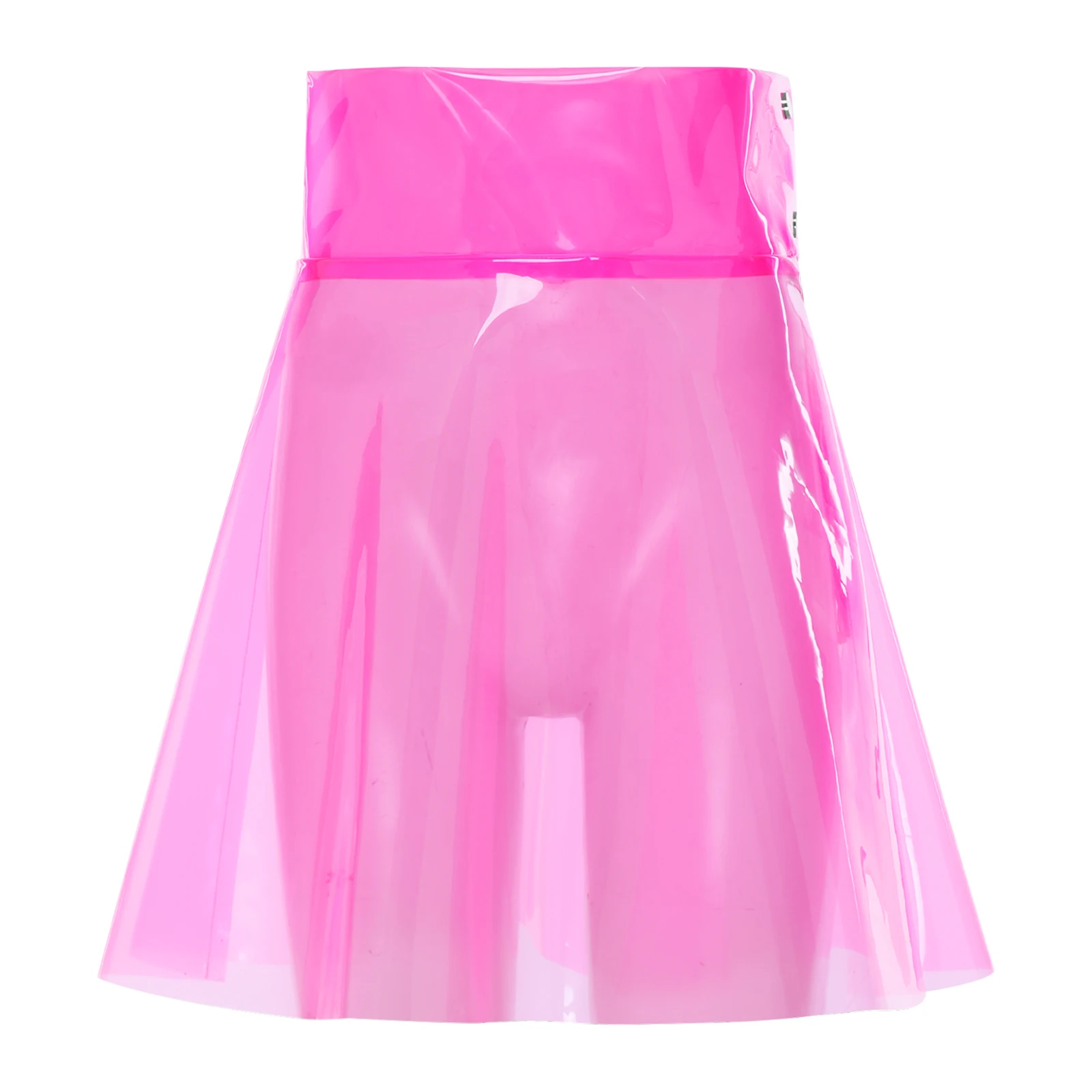 Women See Through Transparent Pvc Miniskirt High Waist Pleated Hem A-line Skirt Cover Up Skirt Clubwear for Beach Party Rave
