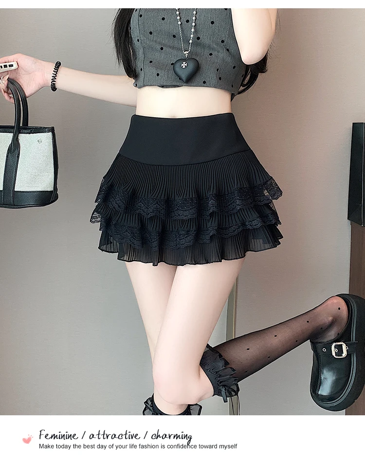 Cute Lace Ruffle Tiered Mini Skirts for Women, High-Waist Spring Summer 2026 New Short Skirt, Petite Friendly Hot Girl