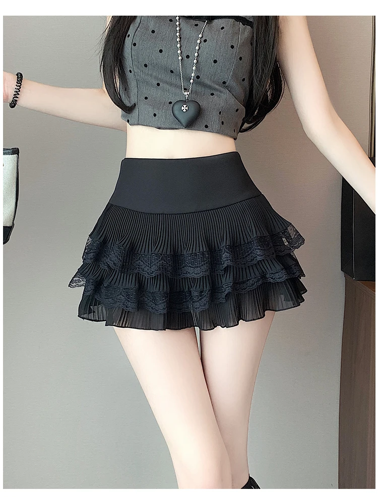 Cute Lace Ruffle Tiered Mini Skirts for Women, High-Waist Spring Summer 2026 New Short Skirt, Petite Friendly Hot Girl