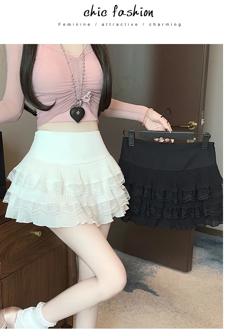 Cute Lace Ruffle Tiered Mini Skirts for Women, High-Waist Spring Summer 2026 New Short Skirt, Petite Friendly Hot Girl