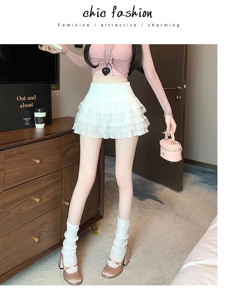Cute Lace Ruffle Tiered Mini Skirts for Women, High-Waist Spring Summer 2026 New Short Skirt, Petite Friendly Hot Girl